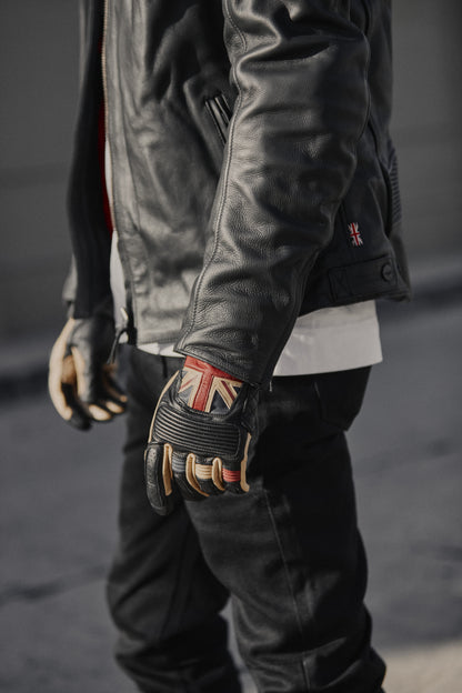 Guantes de motocicleta de cuero Triumph con bandera